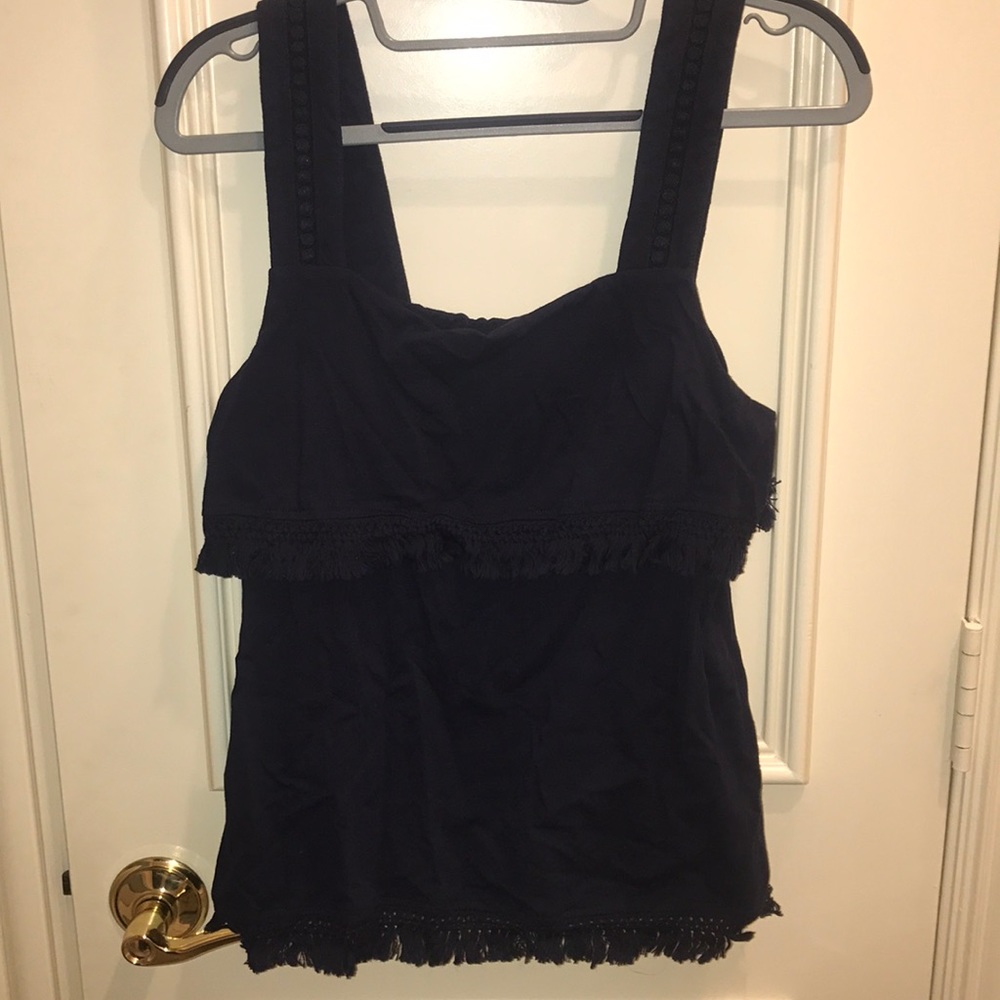 Jcrew Factory Navy Crochet and Fringe Tank